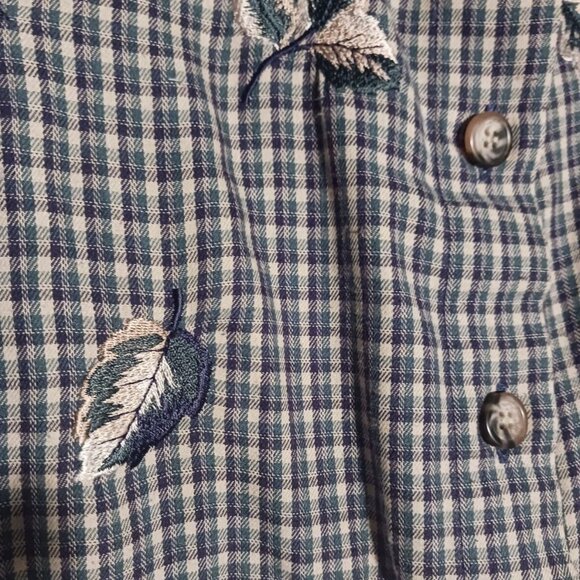 Bonworth Womans Medium Plaid Green Embroidery Leaves Shirt Long Sleeves - Picture 5 of 6